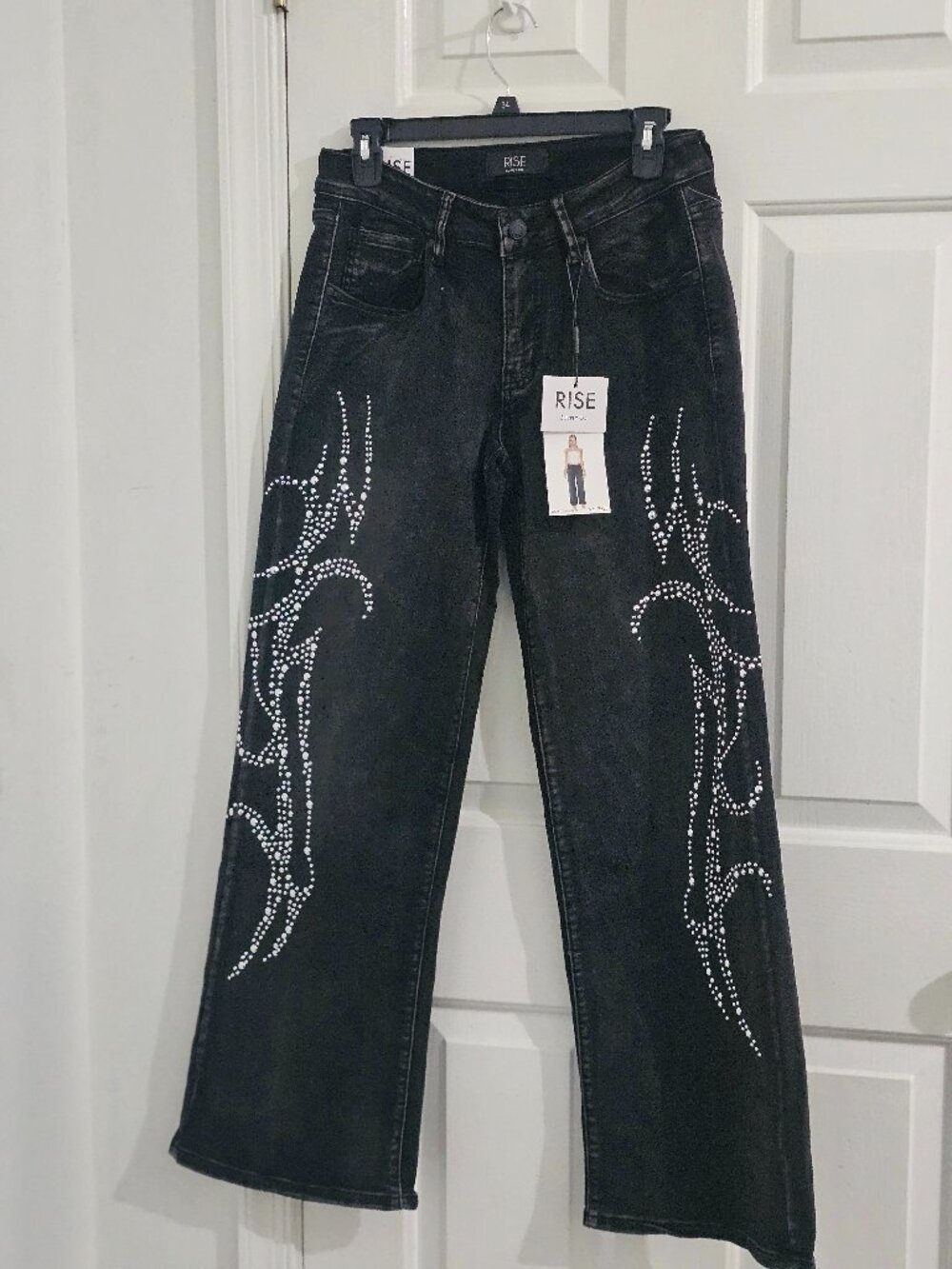 Rise Supply Co Juniors Black Rhinestone Tribal Flare Jeans 7/28 NWT